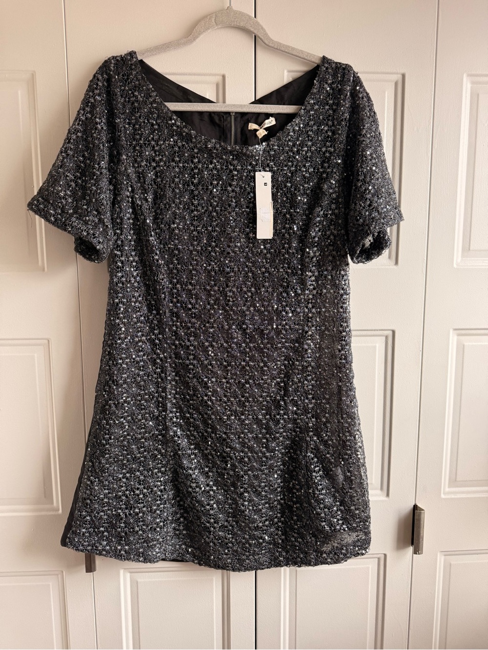 Shimmering Black Sequin Cocktail Mini Dress Sz L Evening Date Night Chic Goth